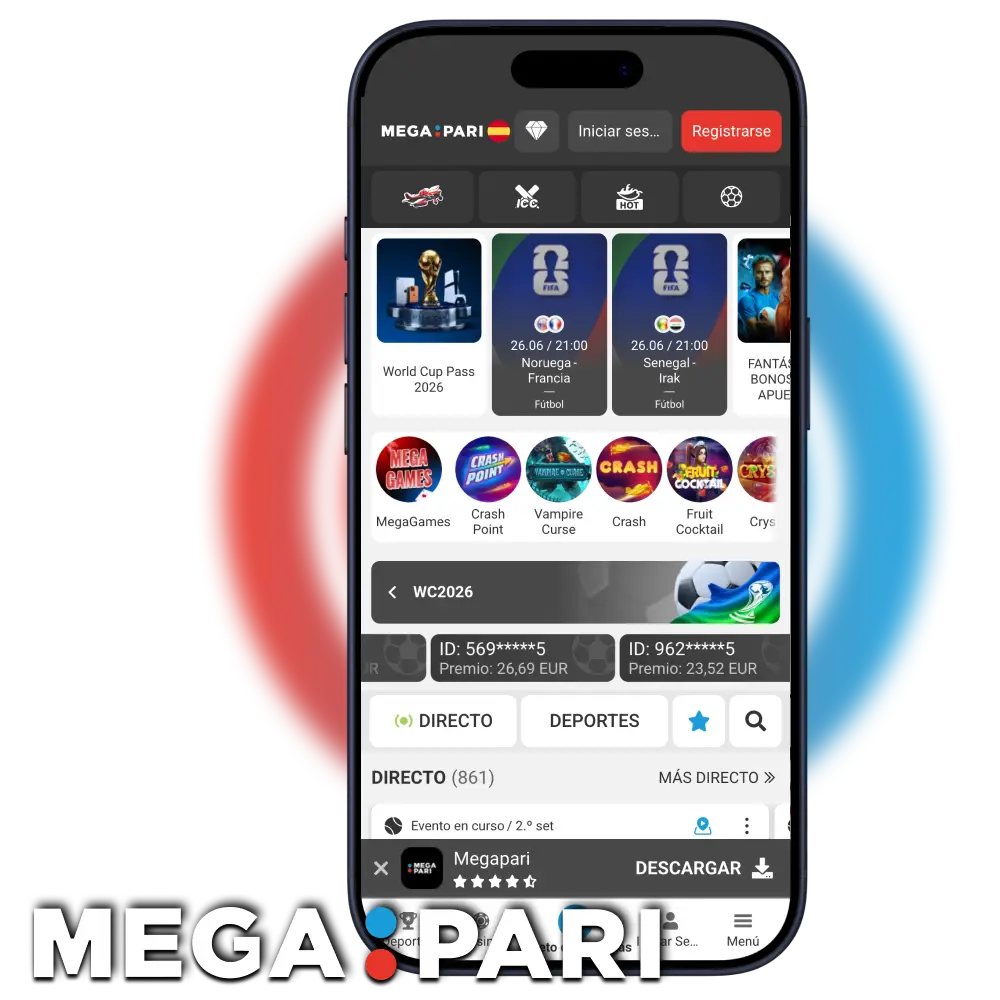 Abre la aplicación, regístrate y reclama tus bonos en Megapari ahora mismo.