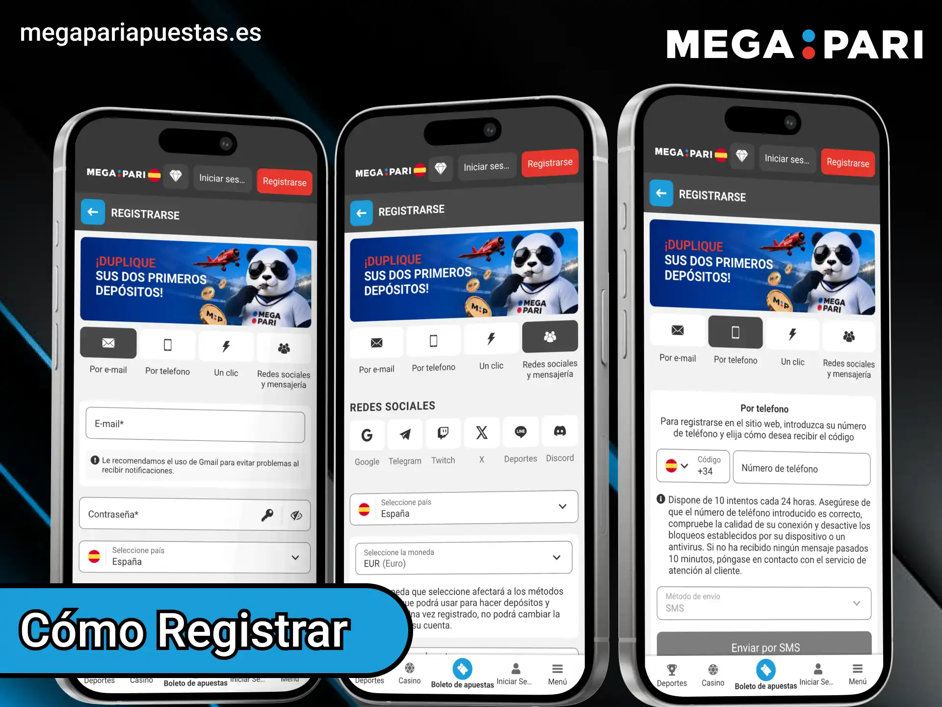 Puedes utilizar varios métodos para registrarte en la aplicación de Megapari.