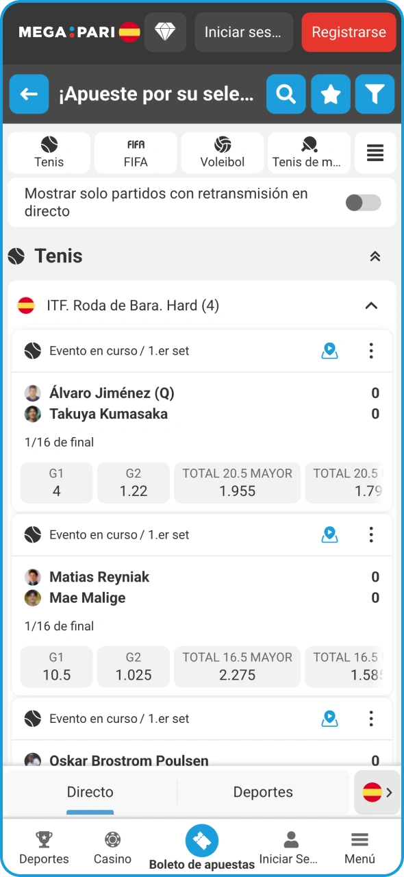 Haz apuestas en tus torneos deportivos favoritos en la plataforma Megapari.