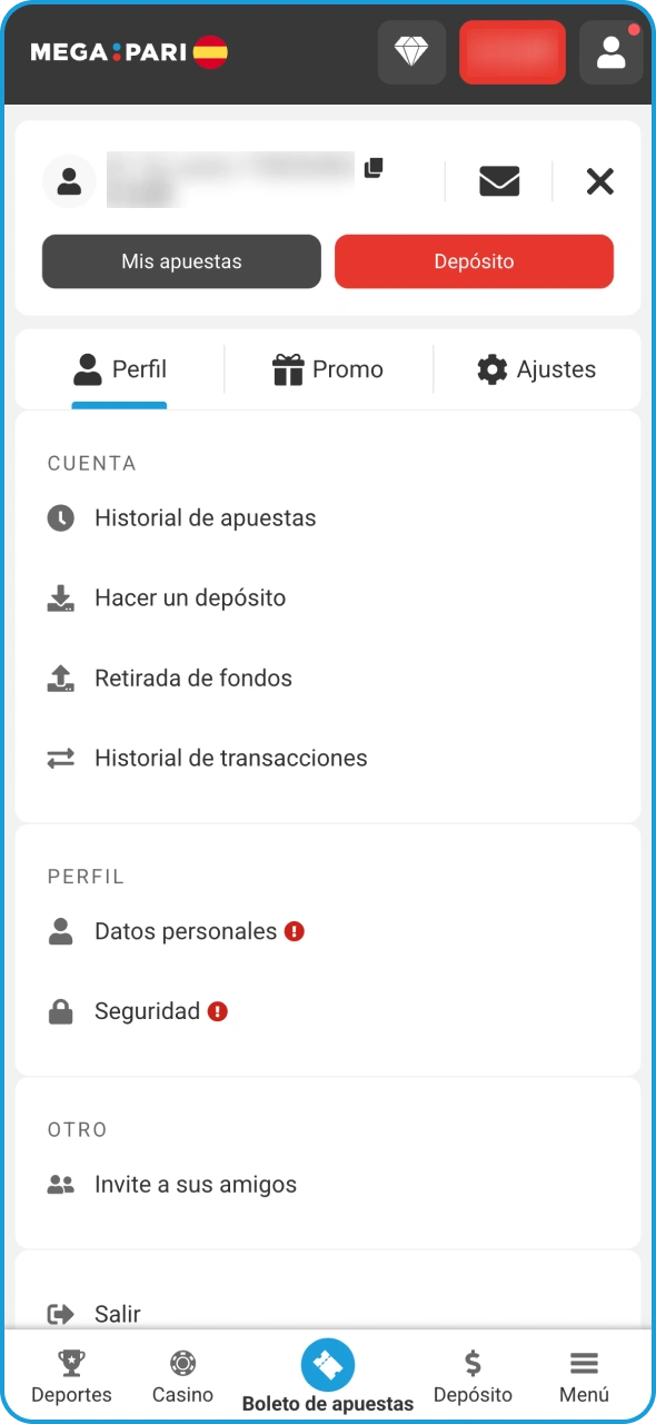 Gestiona tu cuenta al instante desde tu dispositivo con la aplicación de Megapari.