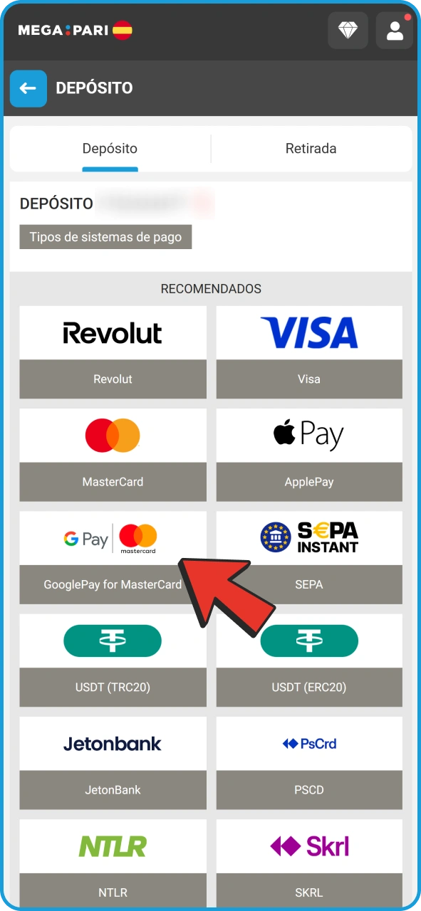 Realiza un depósito para apostar en Aviator en MegaPari.