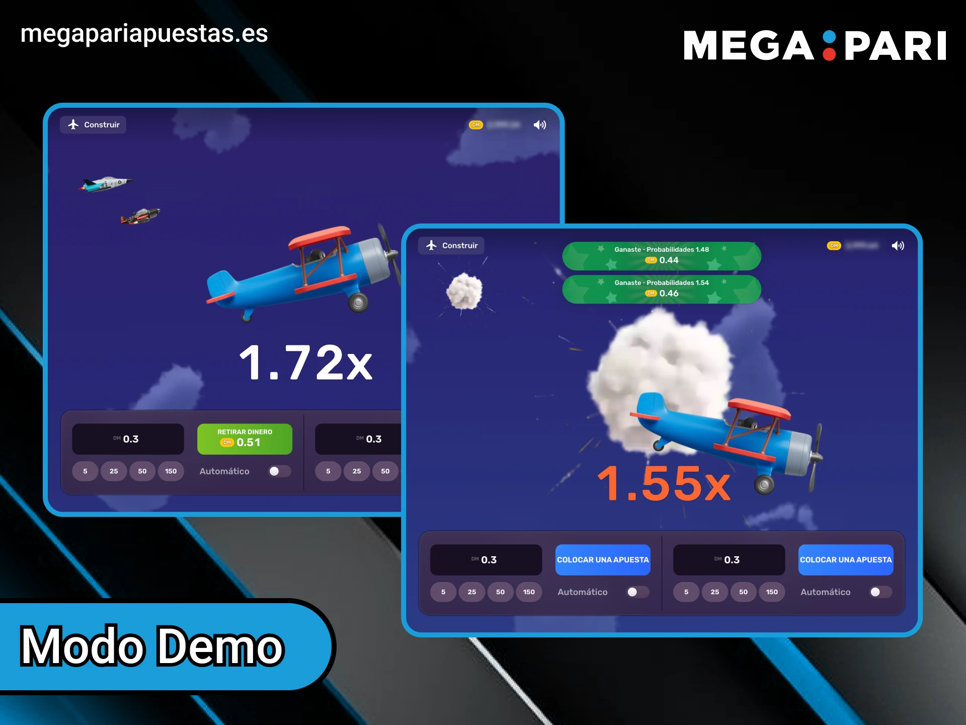 Pon a prueba tus habilidades en Megapari Aviatrix usando el modo demo.