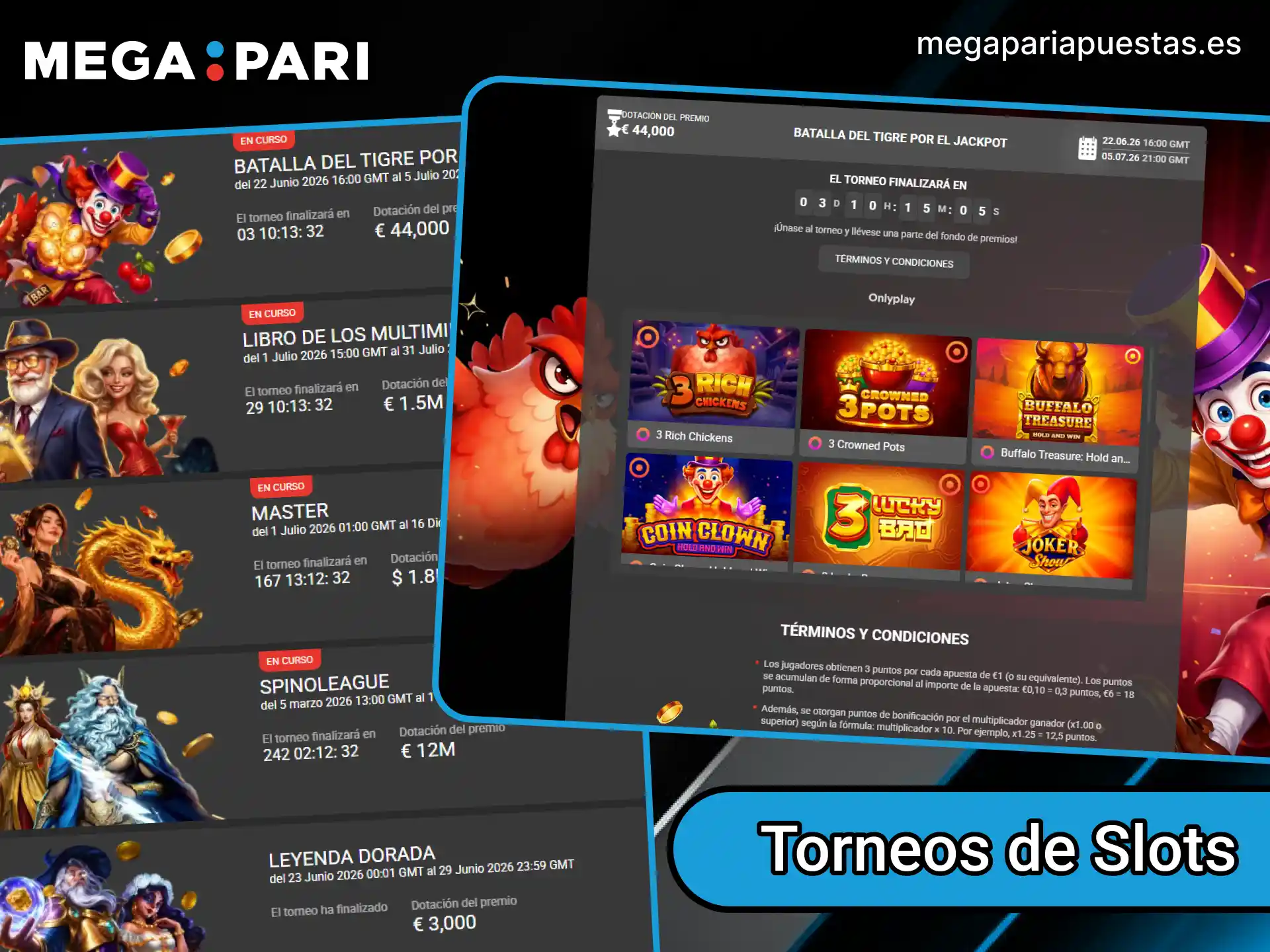 Participa en los mejores torneos de tragamonedas con bonos y sal victorioso en MegaPari.