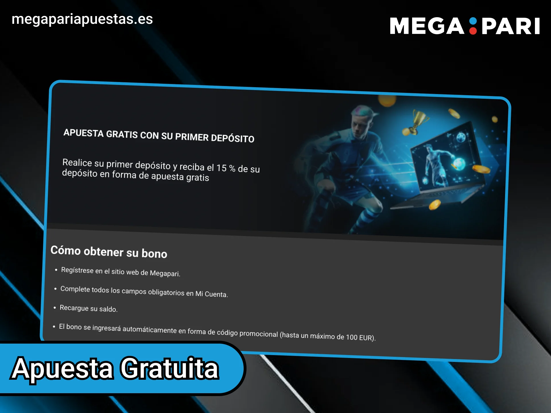Realiza un depósito y elige un bono de apuesta gratuita en la plataforma Megapari.