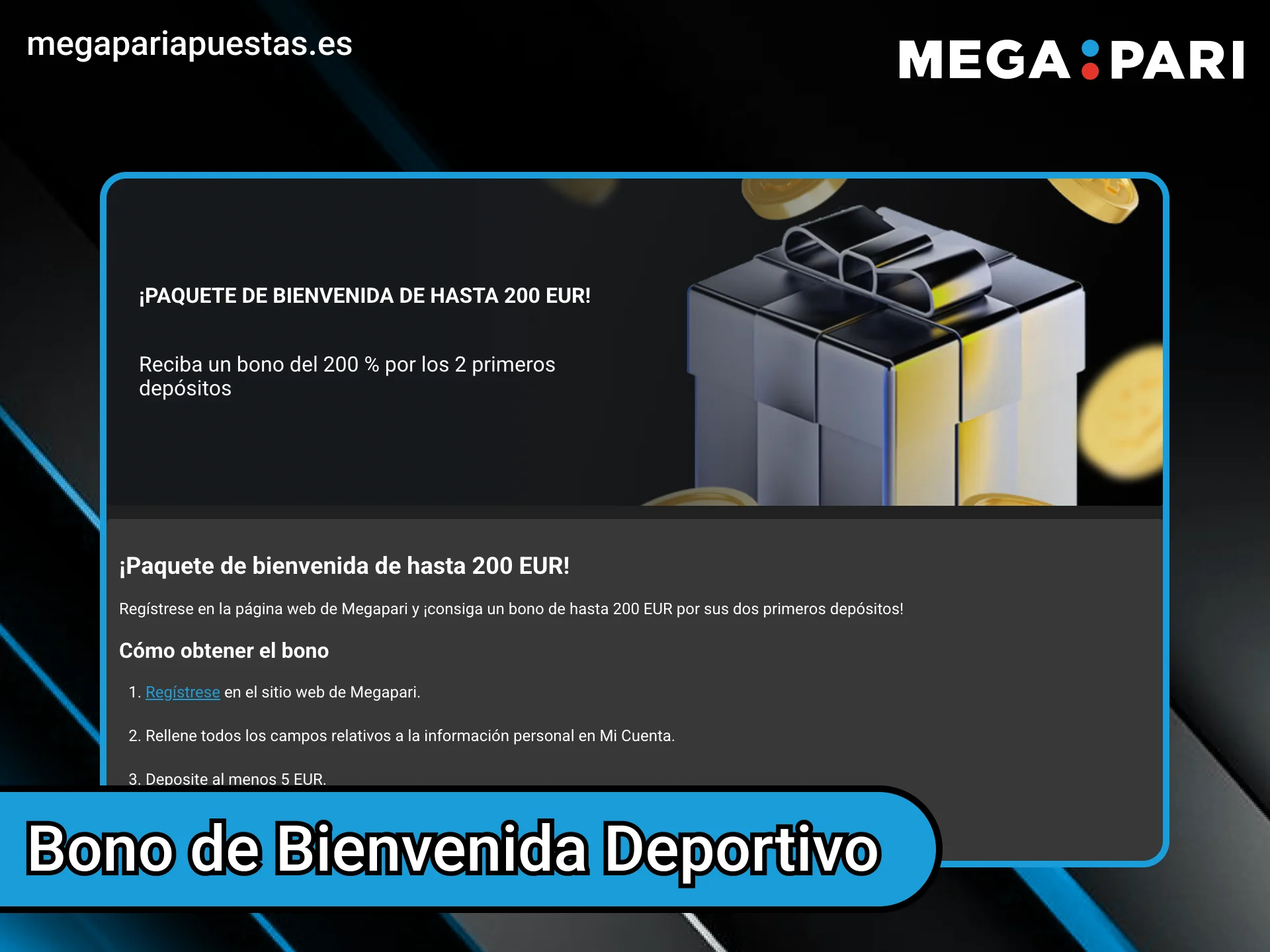 Megapari te ofrece un bono deportivo por tu primer depósito.