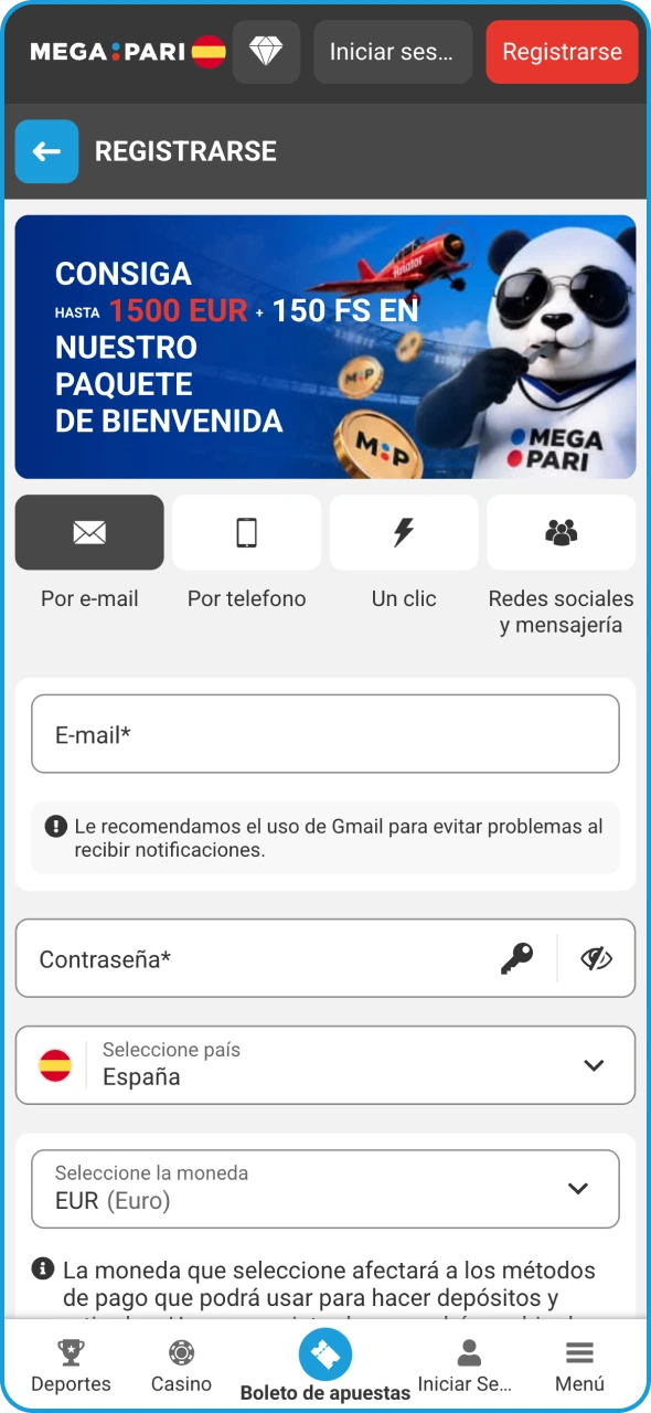 Crea una nueva cuenta en Megapari o inicia sesión.