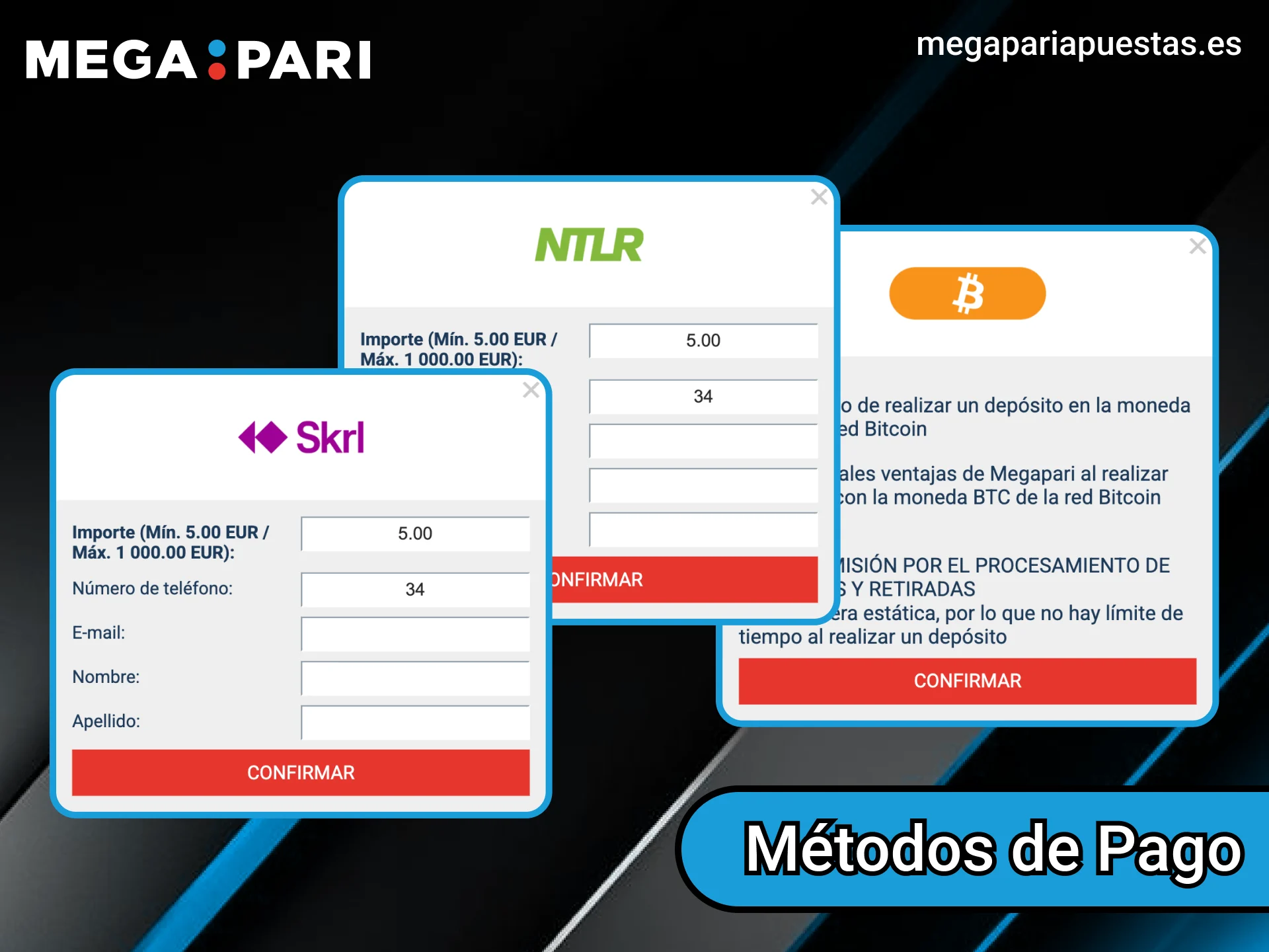 Consulta los métodos de depósito disponibles en la plataforma Megapari.