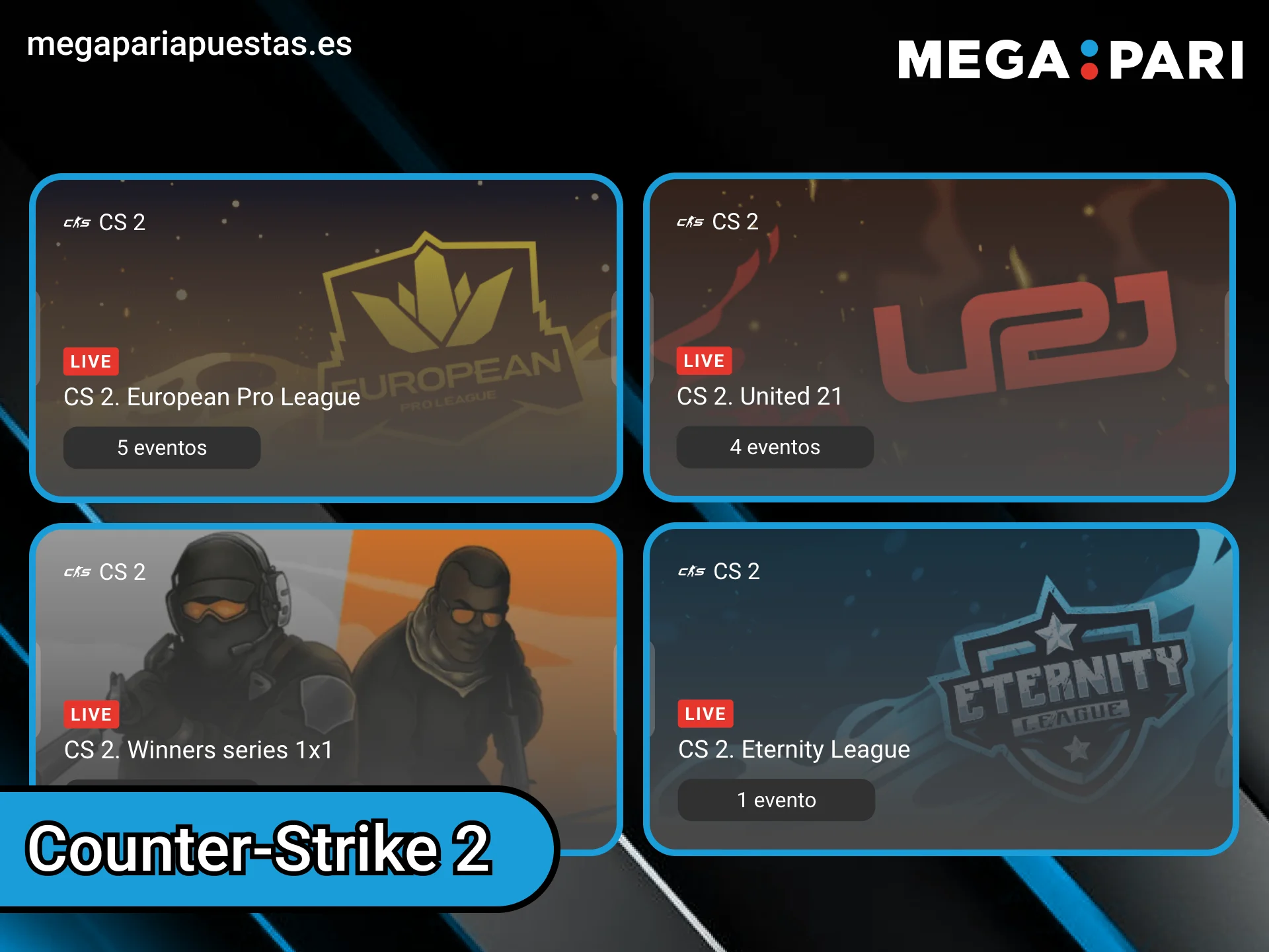 Disfruta apostando en tus torneos y equipos favoritos de CS2 en Megapari.