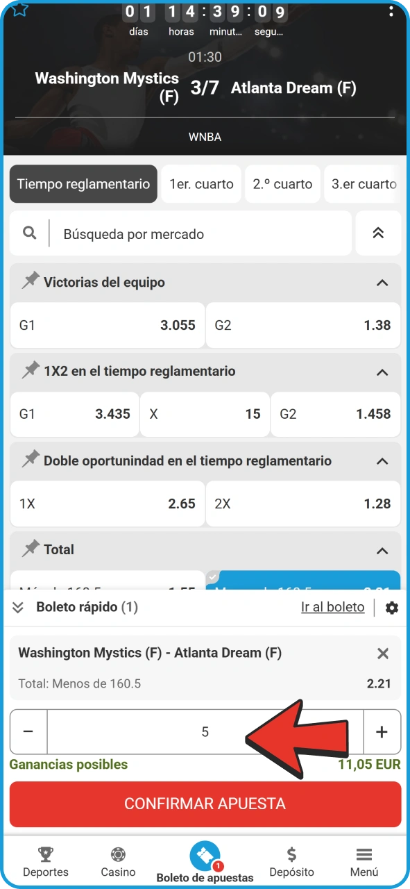 Introduce el importe de tu apuesta en MegaPari Sports.