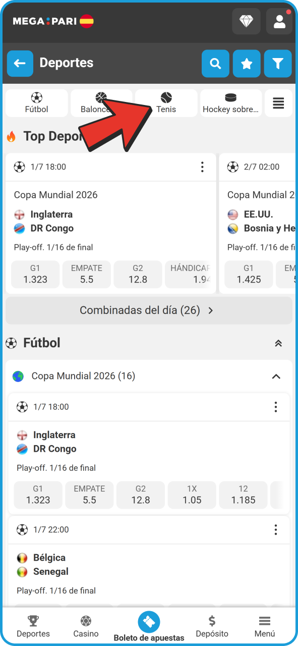 Elige el deporte en el que quieres apostar en MegaPari.