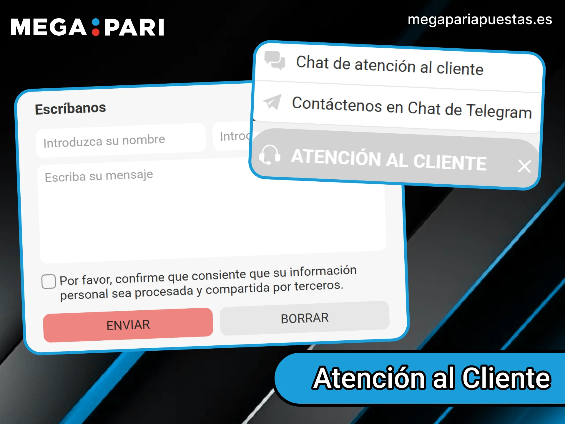 Contacta con el servicio de atención al cliente ante cualquier duda en MegaPari.