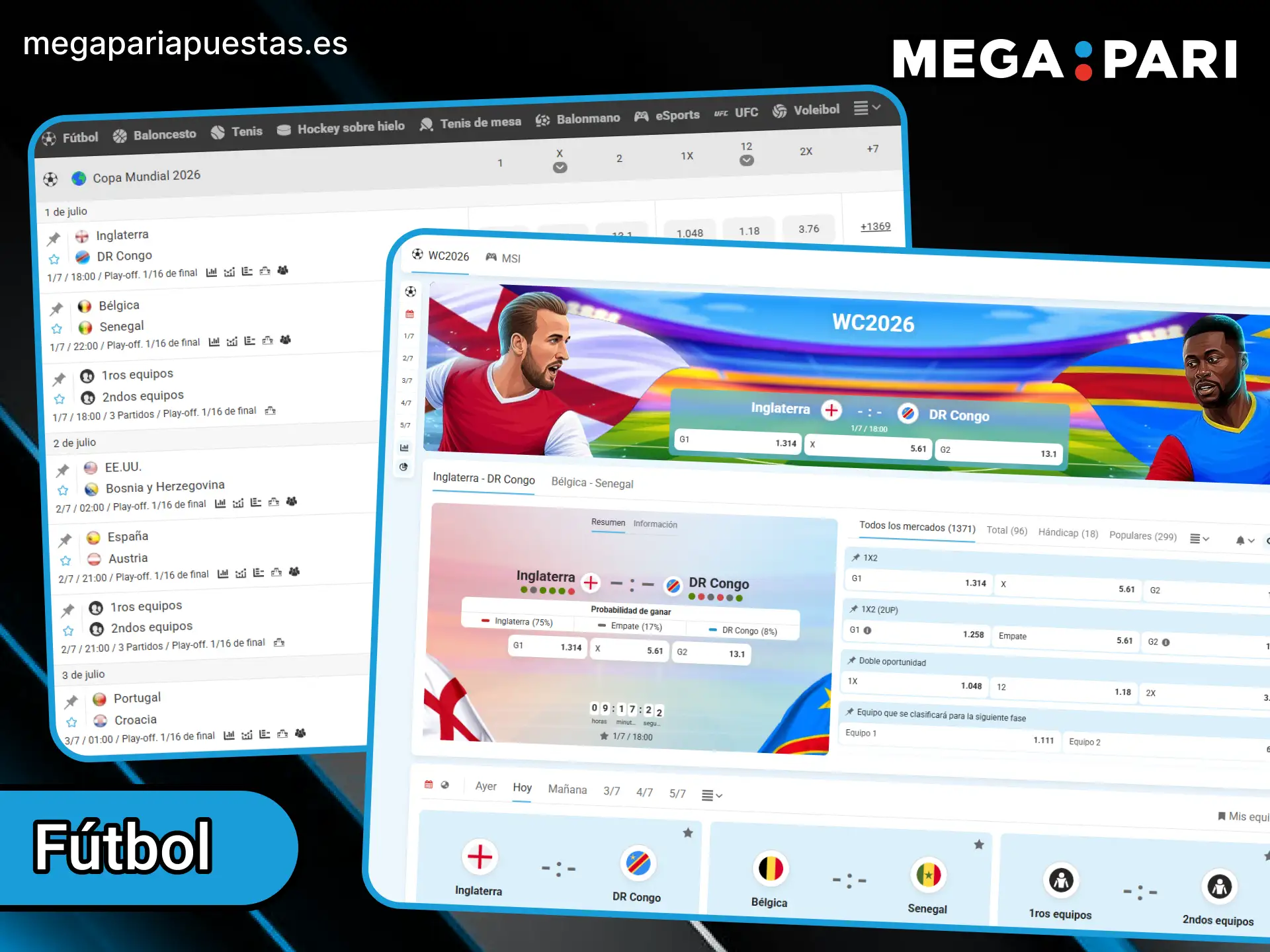 Haz tus apuestas de fútbol favoritas en las mejores ligas con MegaPari.