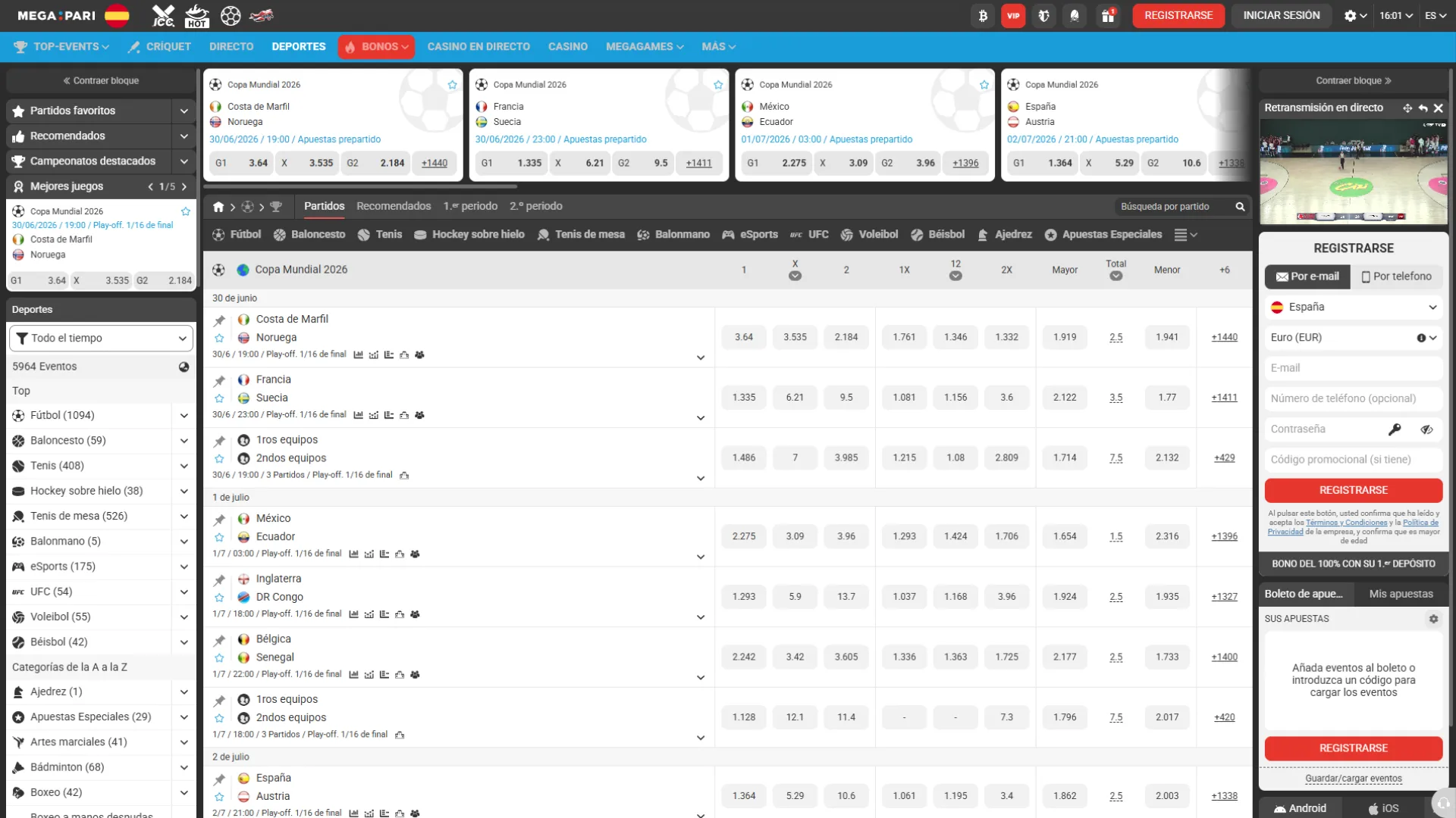 Apuesta en tus deportes favoritos en MegaPari.