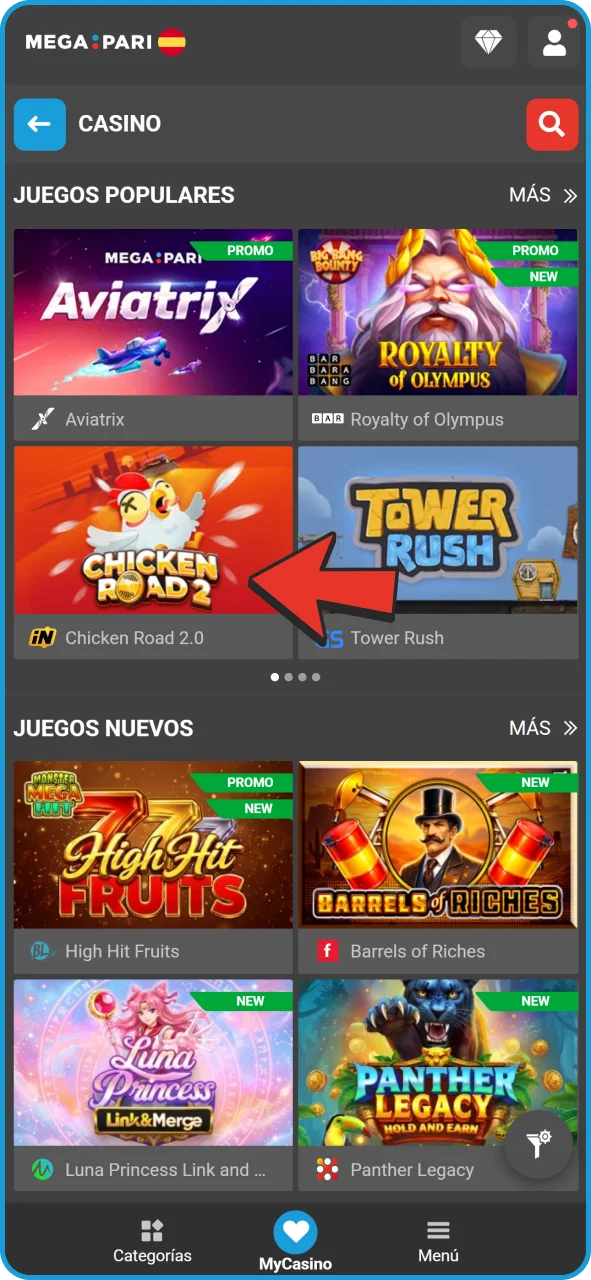 Selecciona cualquier juego para empezar a jugar en MegaPari.
