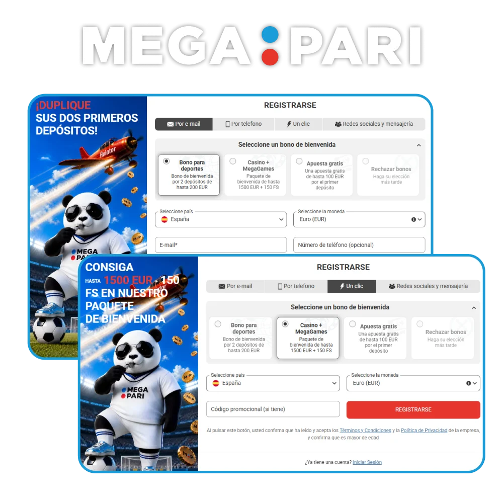Regístrate en MegaPari de forma fácil y rápida para empezar a jugar inmediatamente.