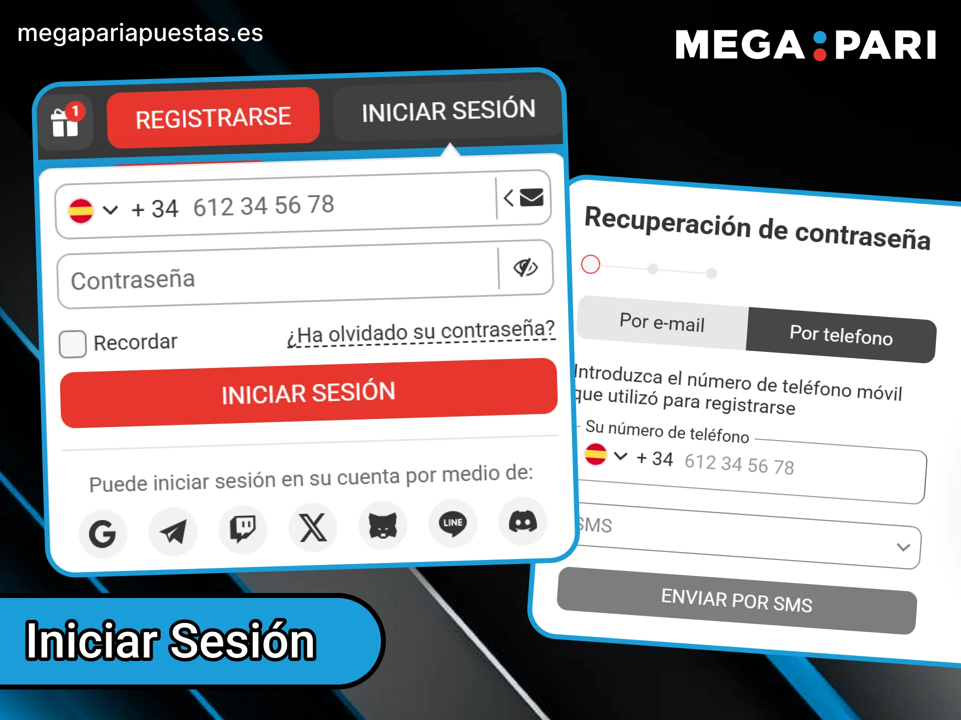 Introduce tus datos de usuario para iniciar sesión en MegaPari.