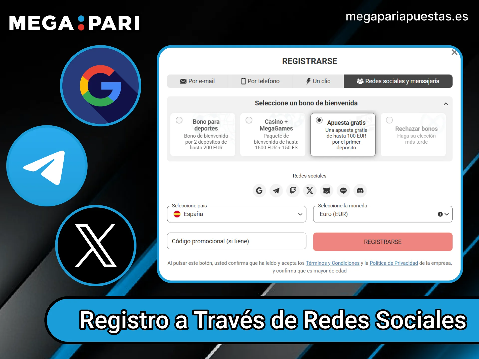 Utiliza tus redes sociales para unirte rápidamente a MegaPari.