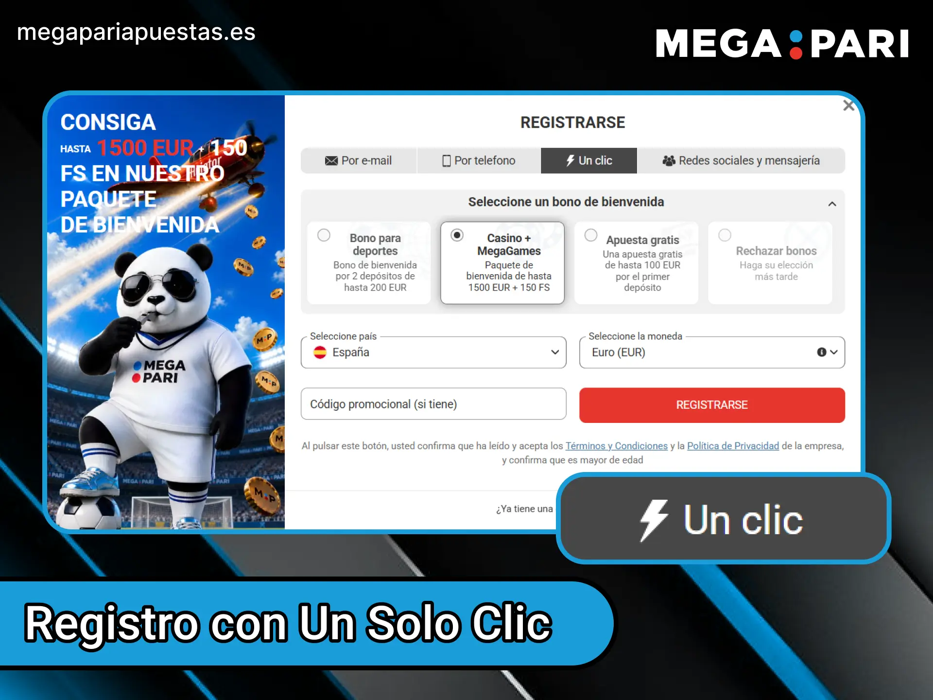 Crea tu perfil con un solo clic y empieza en MegaPari.