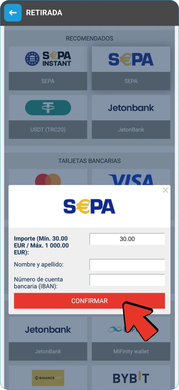 Haz clic en el botón para finalizar el proceso de retiro en Megapari.