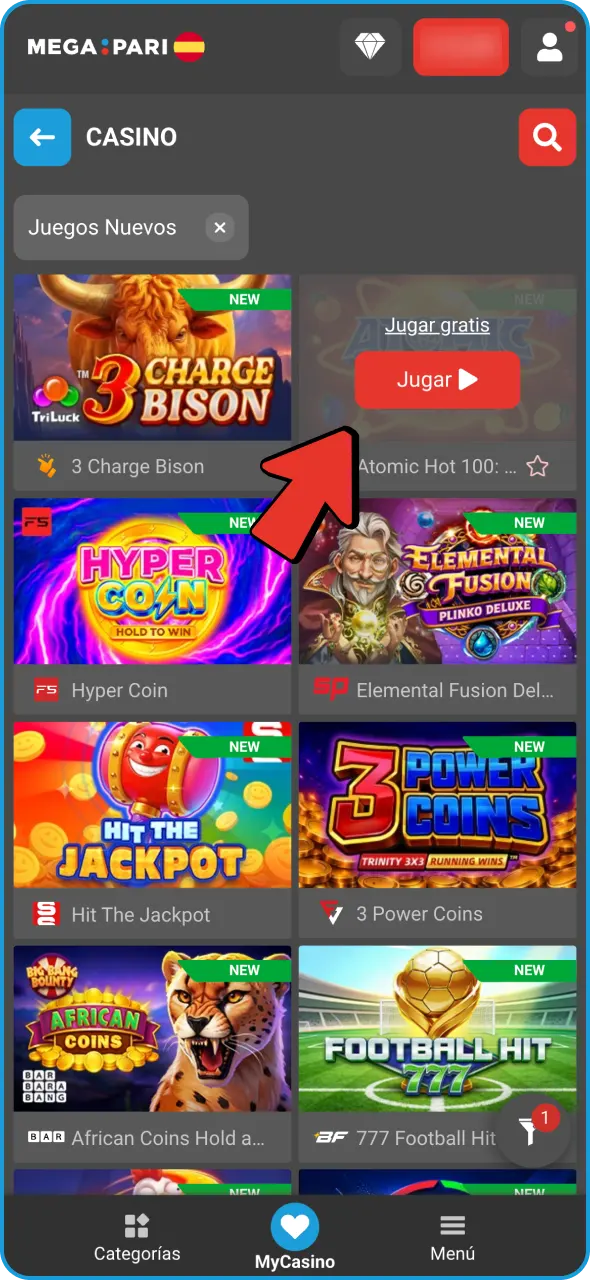 Elige el modo para empezar a jugar a la tragamonedas Megapari.